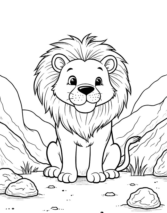 Lion den in the mountains coloring page